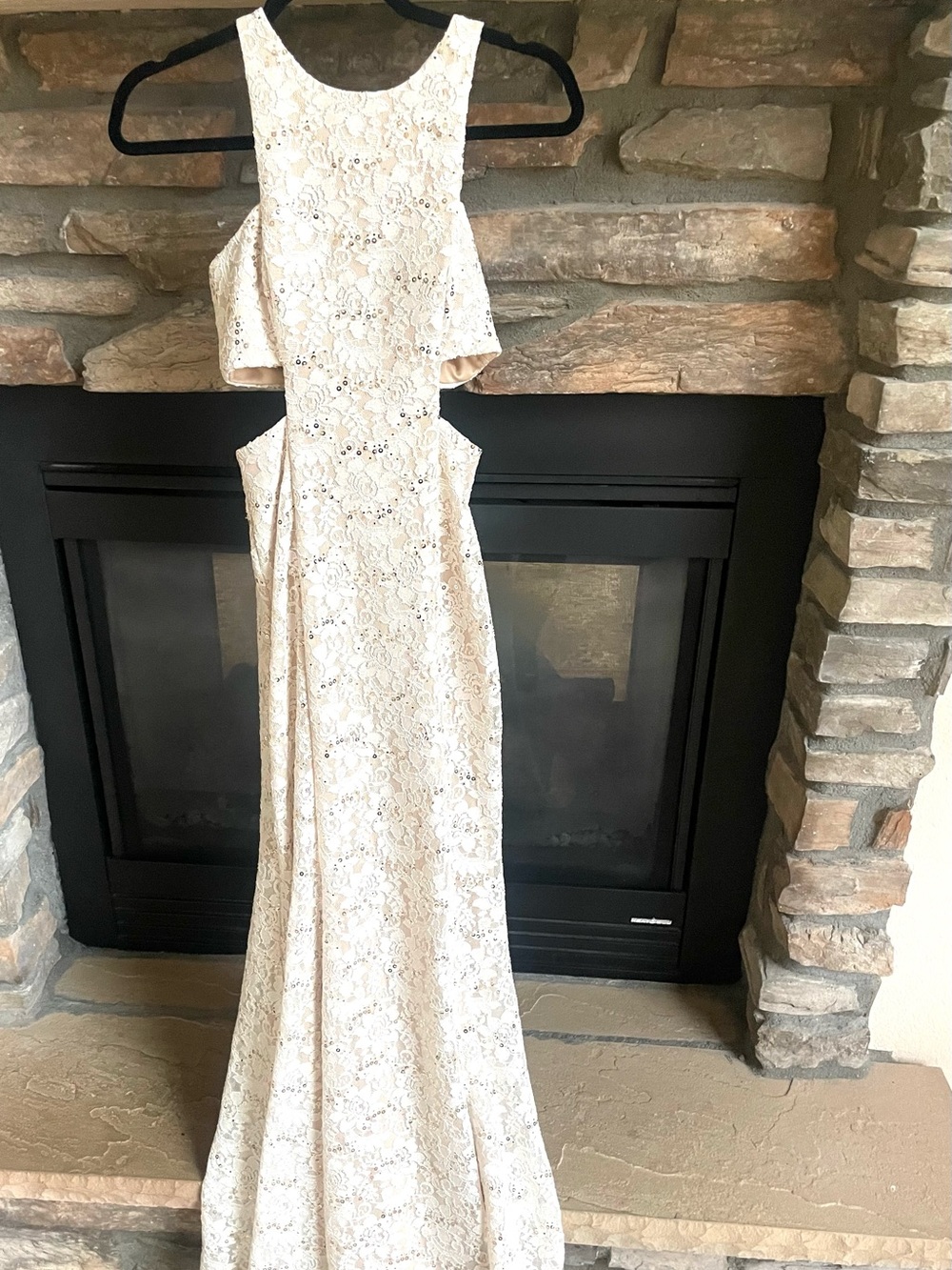 Ivory Lace Cutout Evening Gown
